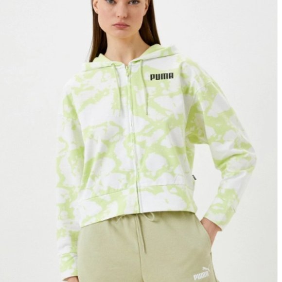 Puma Full Zip Neon Green Casual Outerwear Cropped Hoodie Size small - Picture 1 of 16